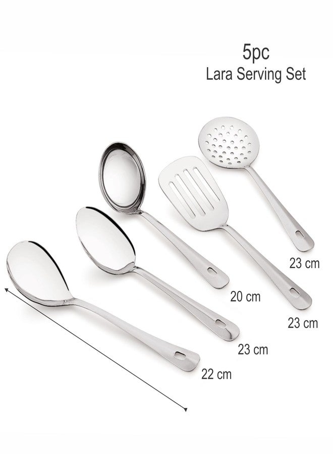 TIARA Lara 5pc Set Serving Cooking Spoon 1.2 mm Thickness Stainless Steel ladle, Rice Spoon, Skimmer, Round Spoon, Basting Spoon (5 Pc Serving Set) - Image 2